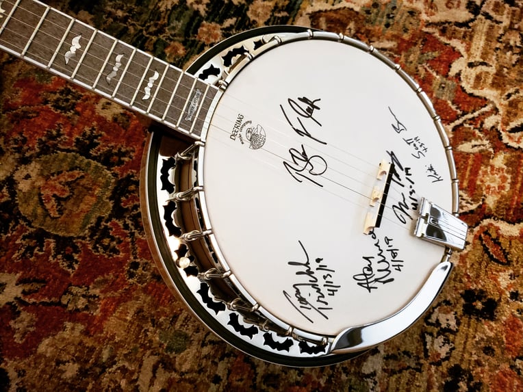 Signed Deering White Lotus Banjo