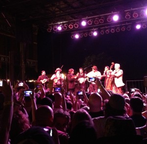 An unexpected treat at this Stopover was seeing the Del McCoury Band playing in the middle of Downtown Guthrie. It became a rare event all in itself when Marcus Mumford of Mumford and Sons, and Ross Holmes jumped on stage, guitar and fiddle in hand and performed a song with Del. Needless to say the crowd, and all of their cell phones, were really into it