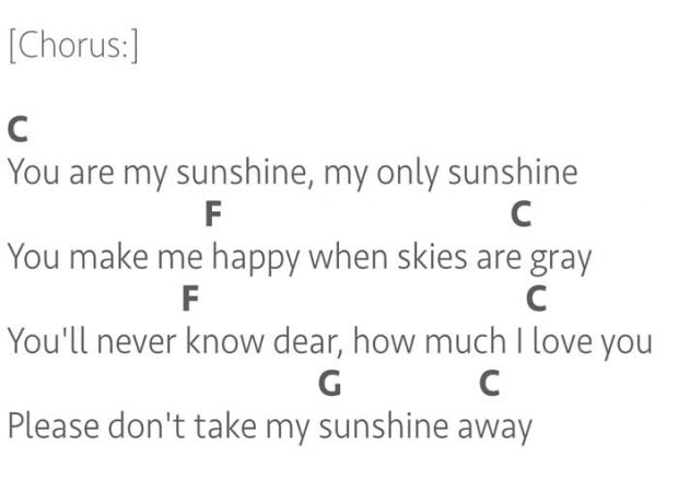 You Are My Sunshine lyrics and chords key of C
